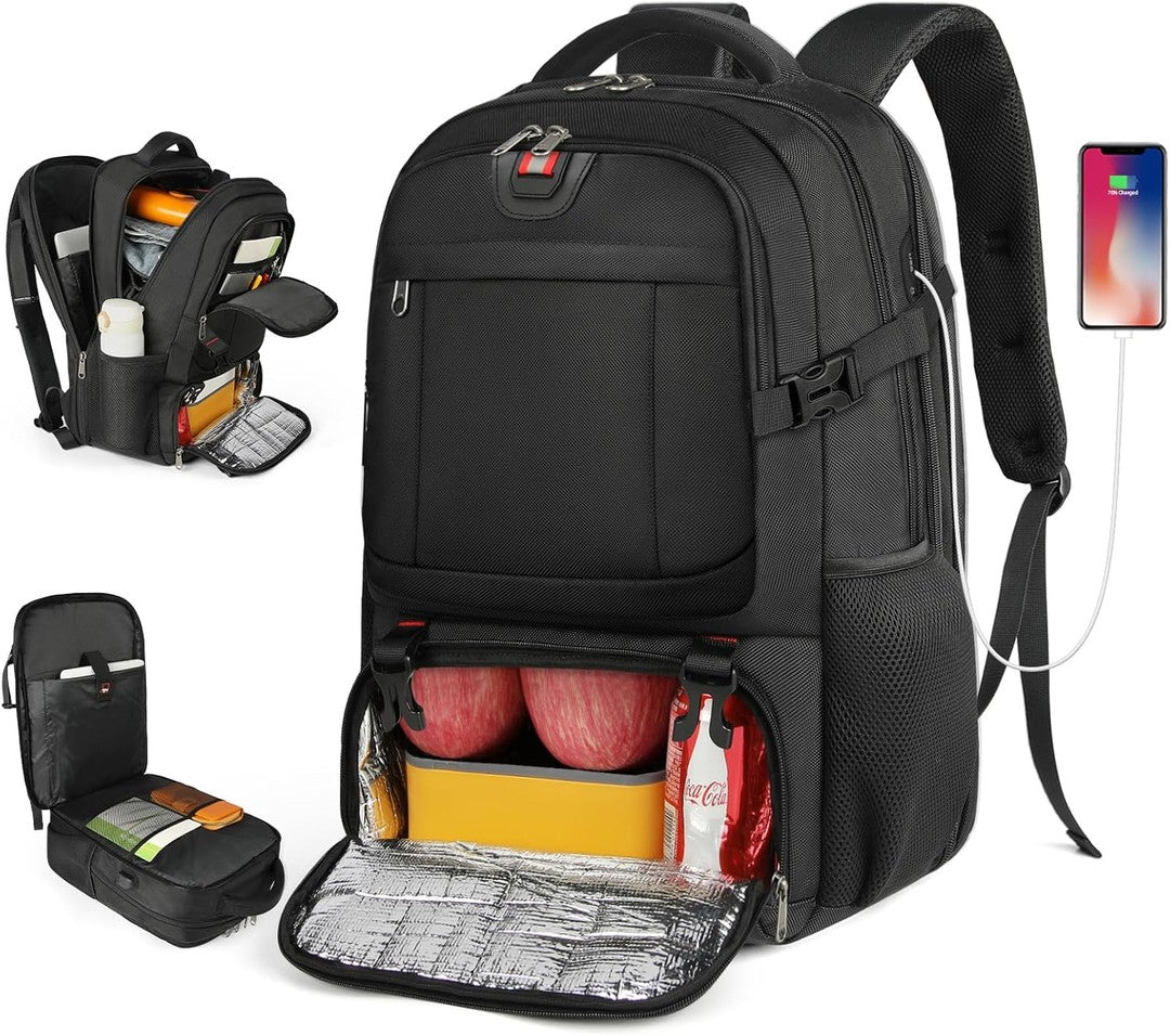 Large travel backpack with an insulated lunch compartment and USB port - product photo 1