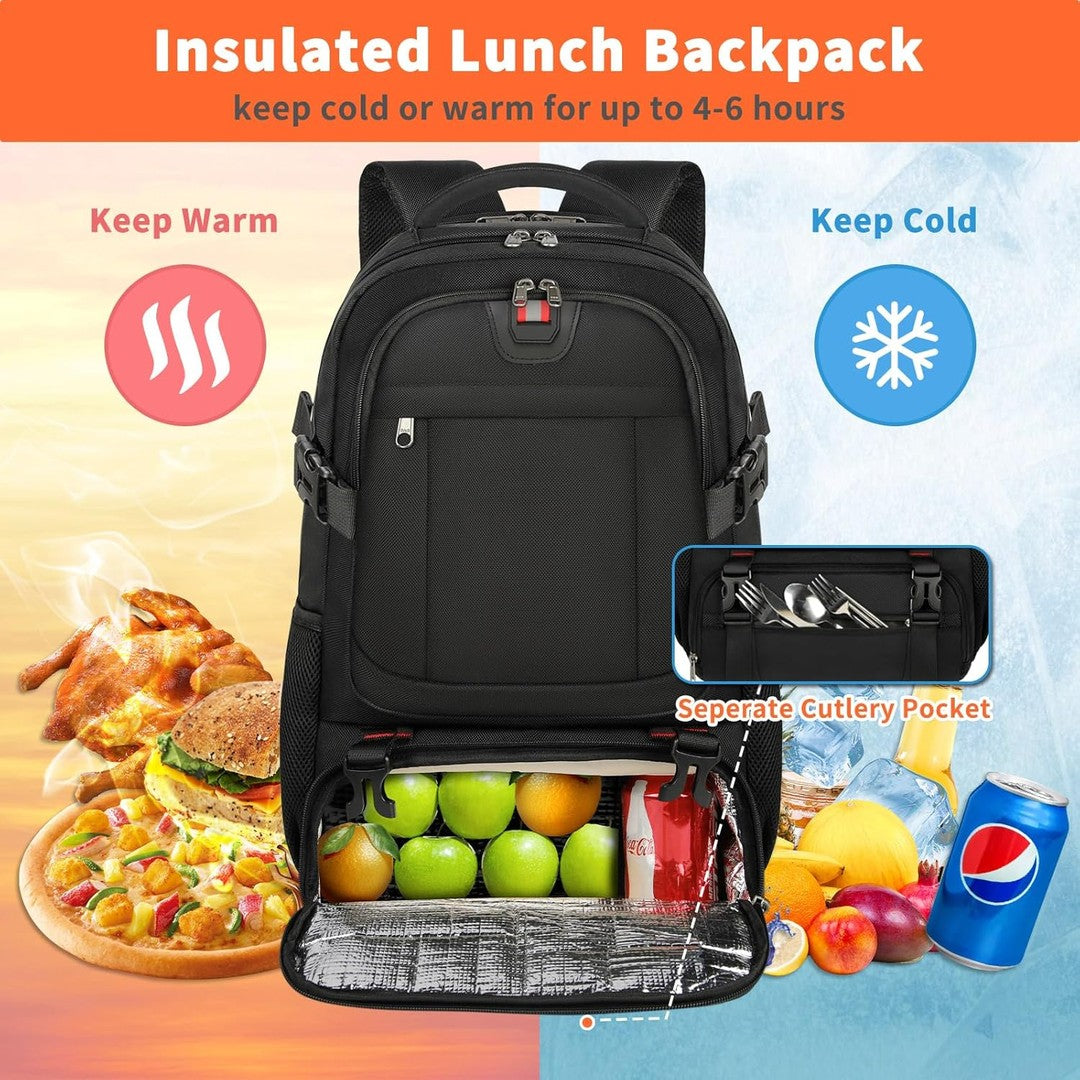 Large travel backpack with an insulated lunch compartment and USB port - product photo 2