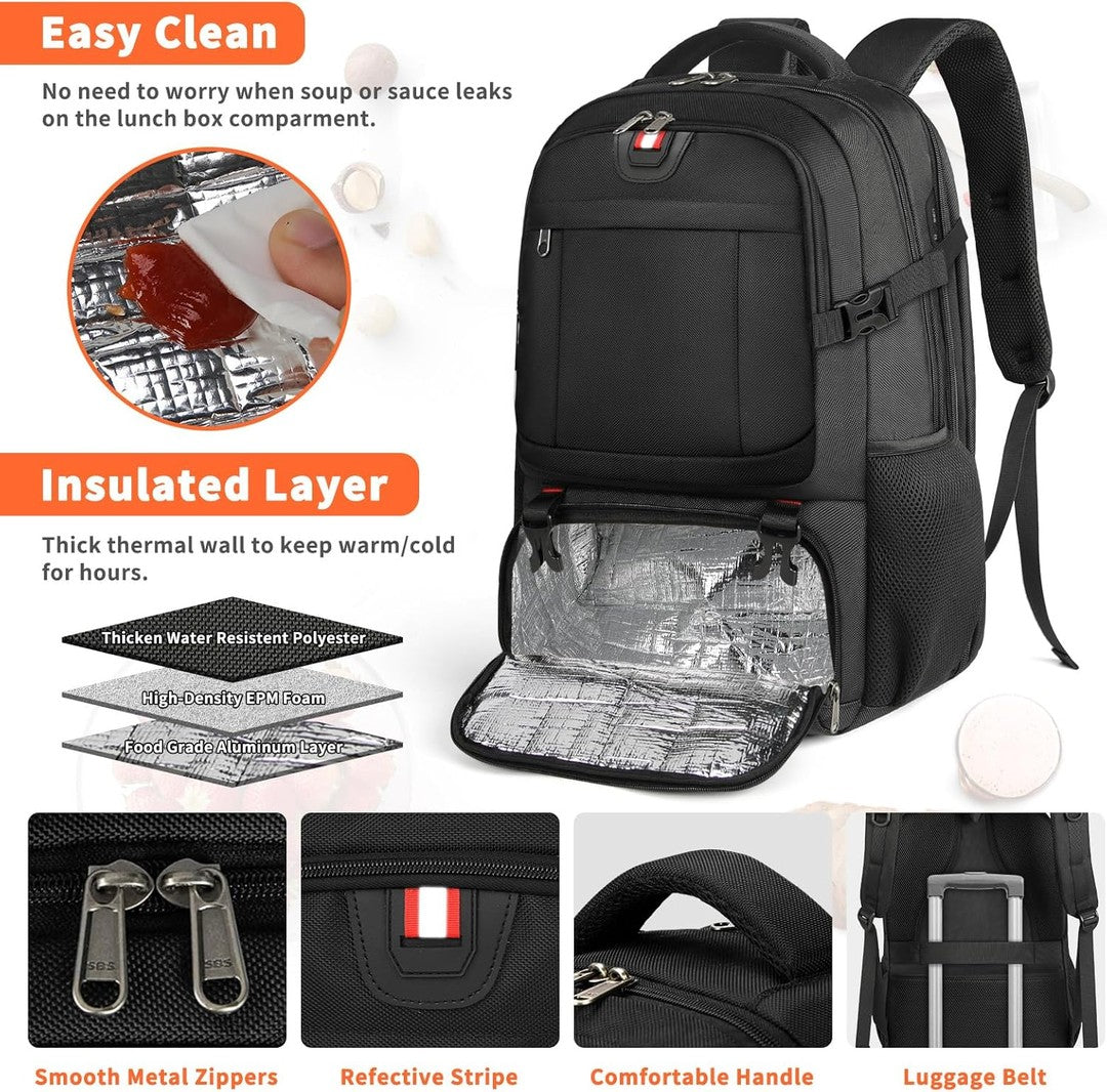 Large travel backpack with an insulated lunch compartment and USB port - product photo 4