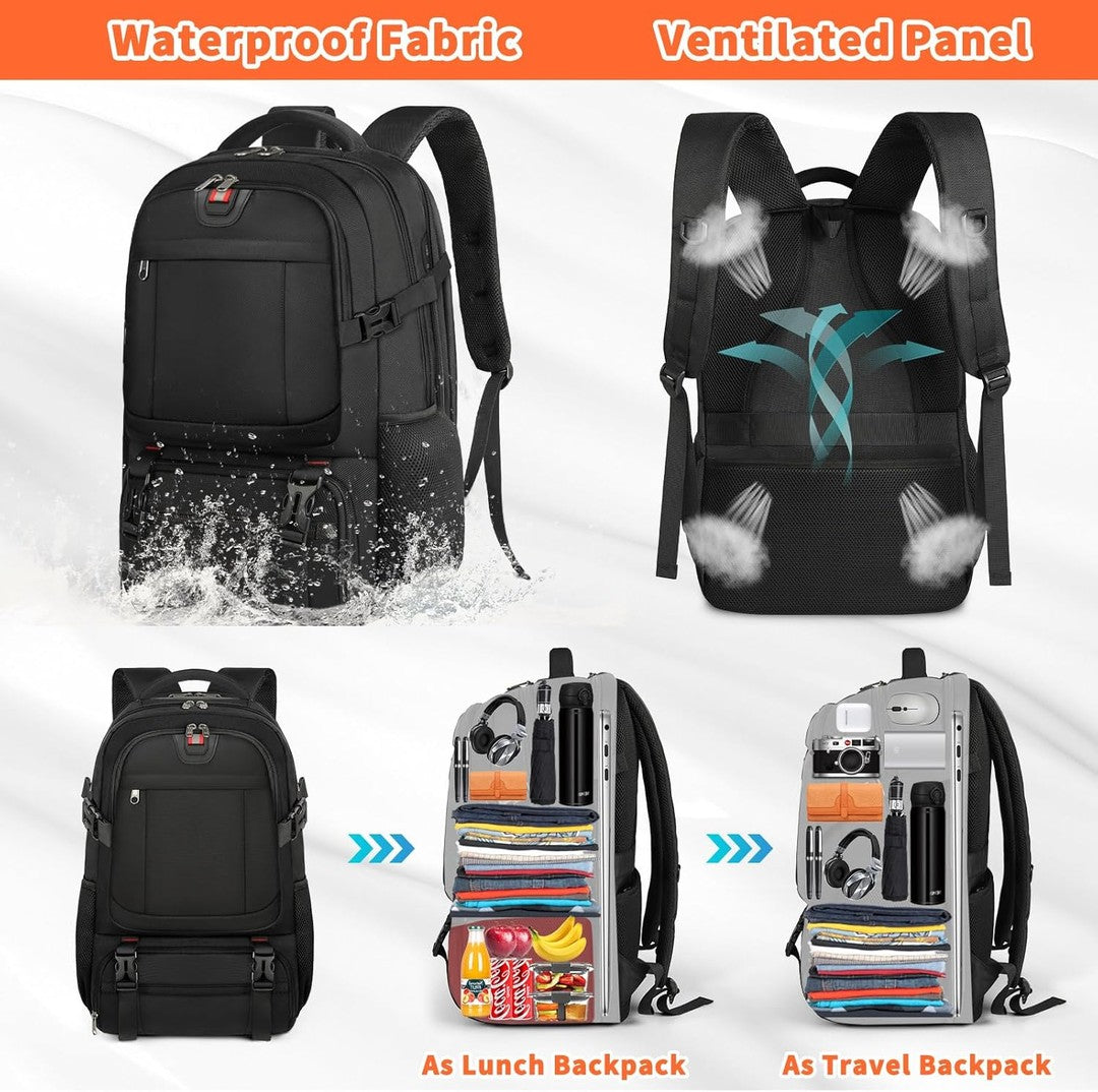 Large travel backpack with an insulated lunch compartment and USB port - product photo 6
