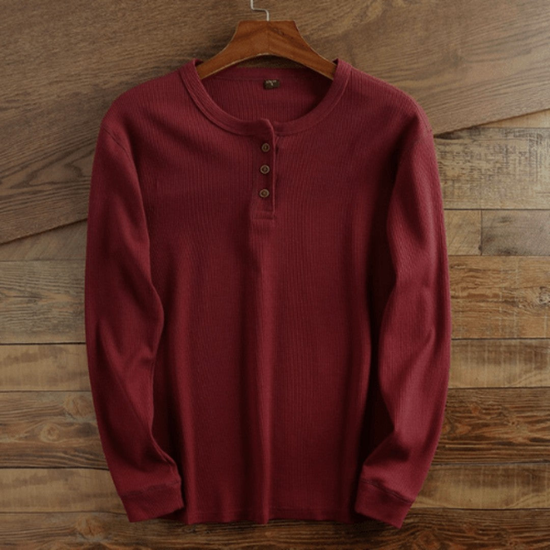 Man wearing the Waylon men's casual waffle-knit shirt, 7 view
