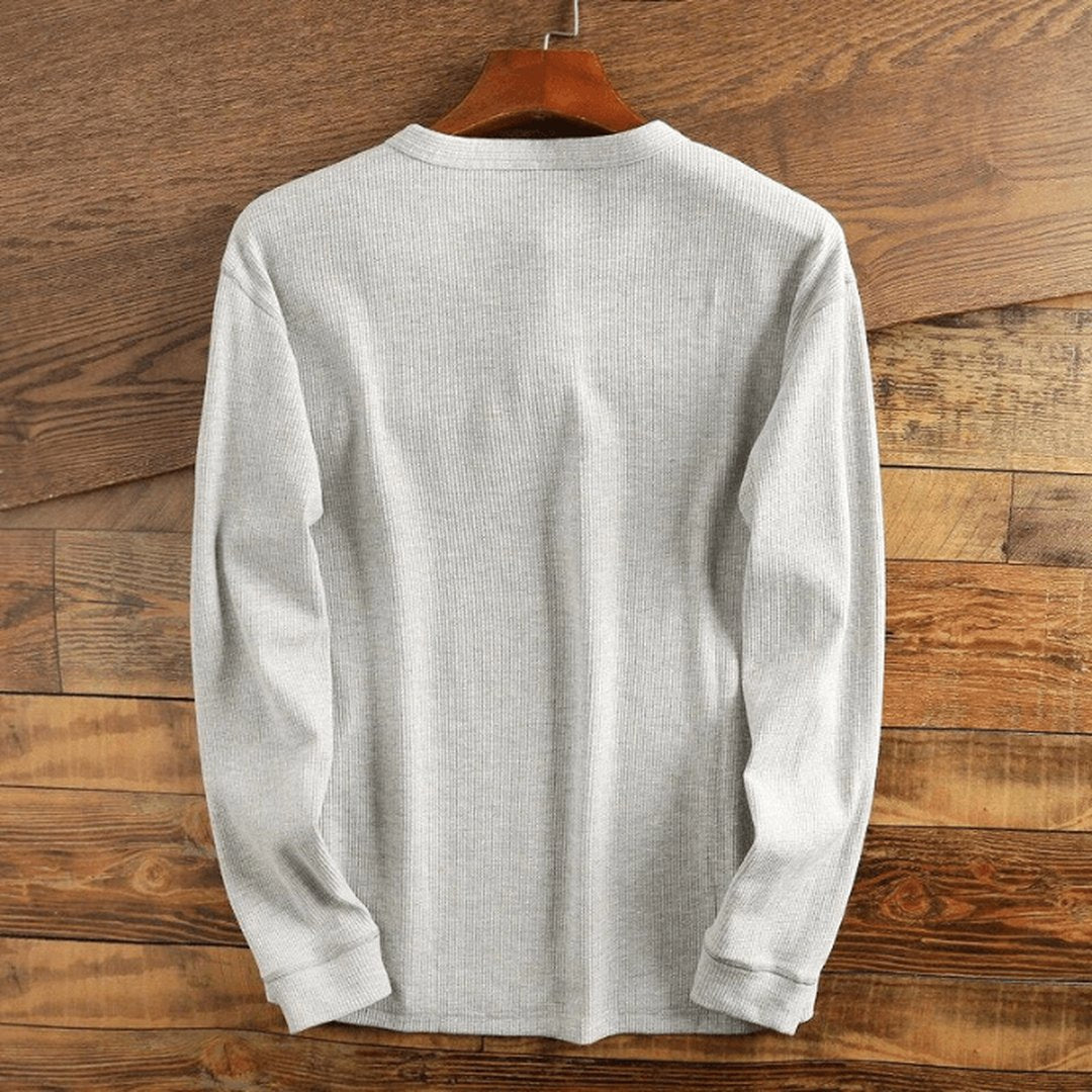 Man wearing the Waylon men's casual waffle-knit shirt, back view