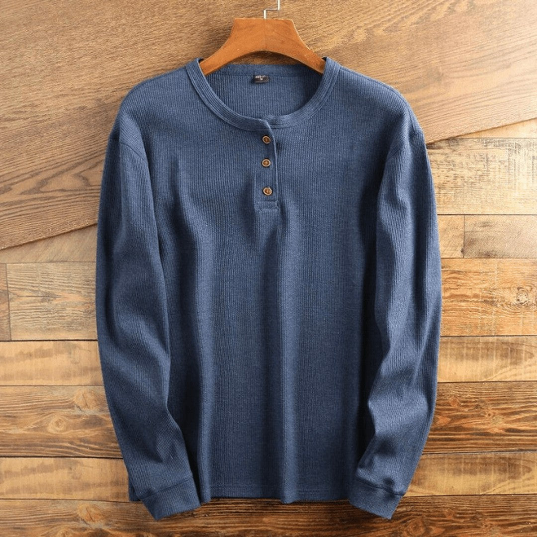 Man wearing the Waylon men's casual waffle-knit shirt, flatlay view