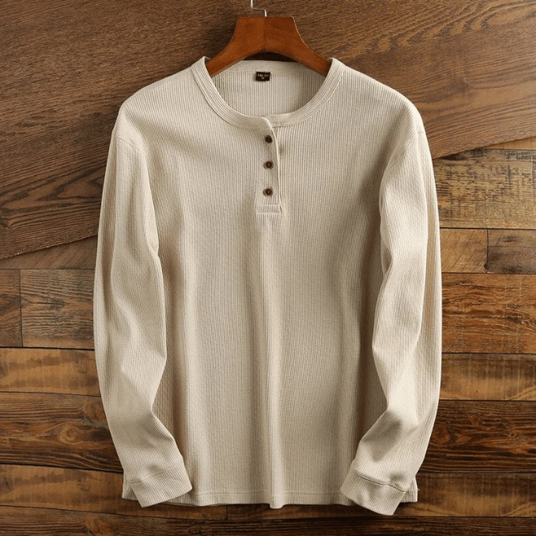 Man wearing the Waylon men's casual waffle-knit shirt, model view