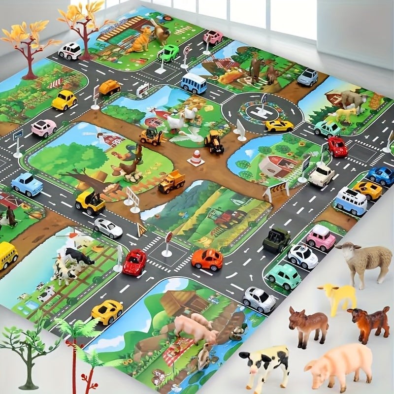 Farm and road play mat for toy cars - product photo 1