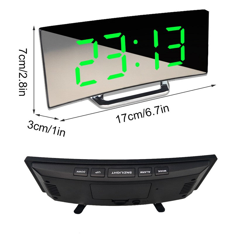 Curved LED mirror digital alarm clock - product photo 4