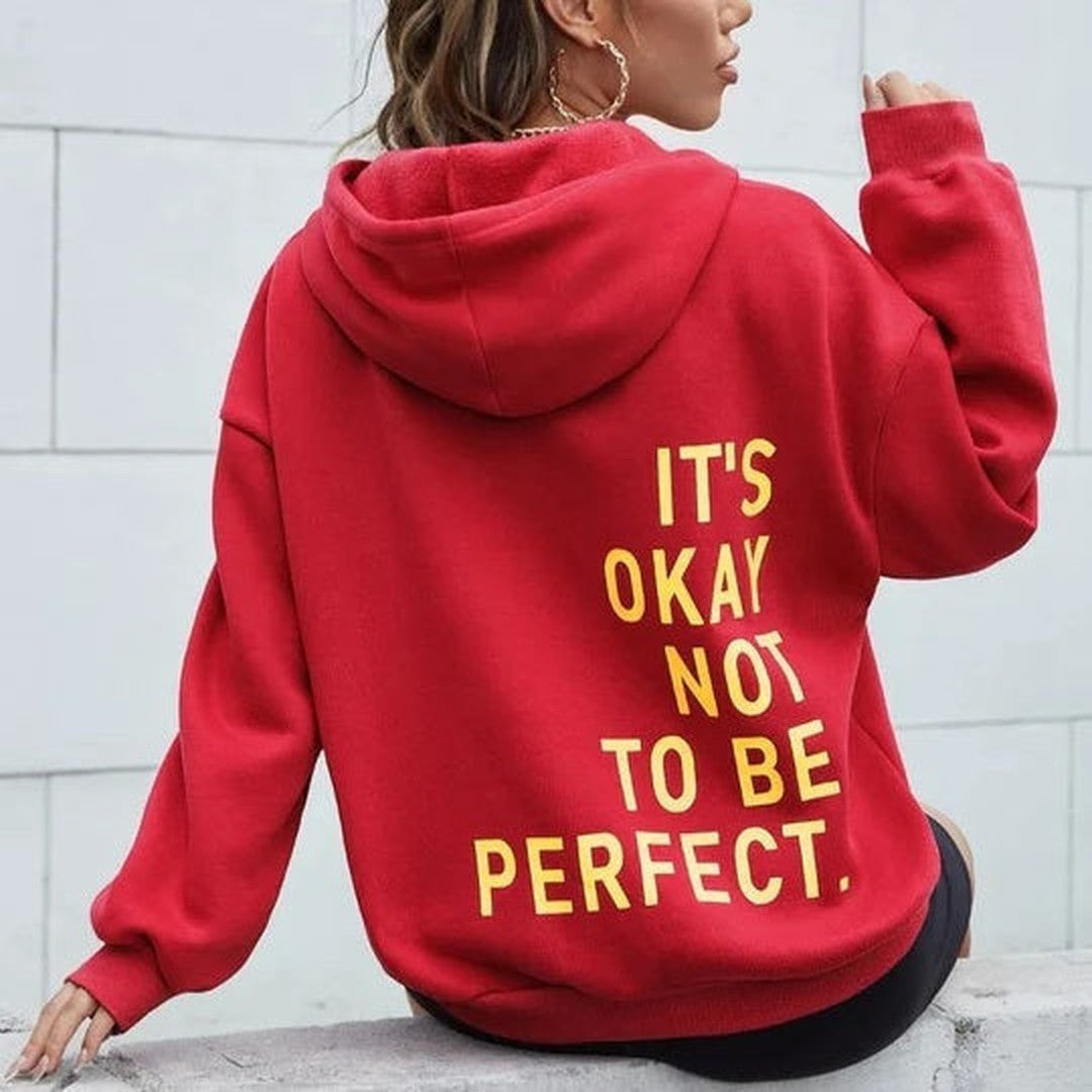 Woman wearing the Winona women's long-sleeve hoodie, flatlay view