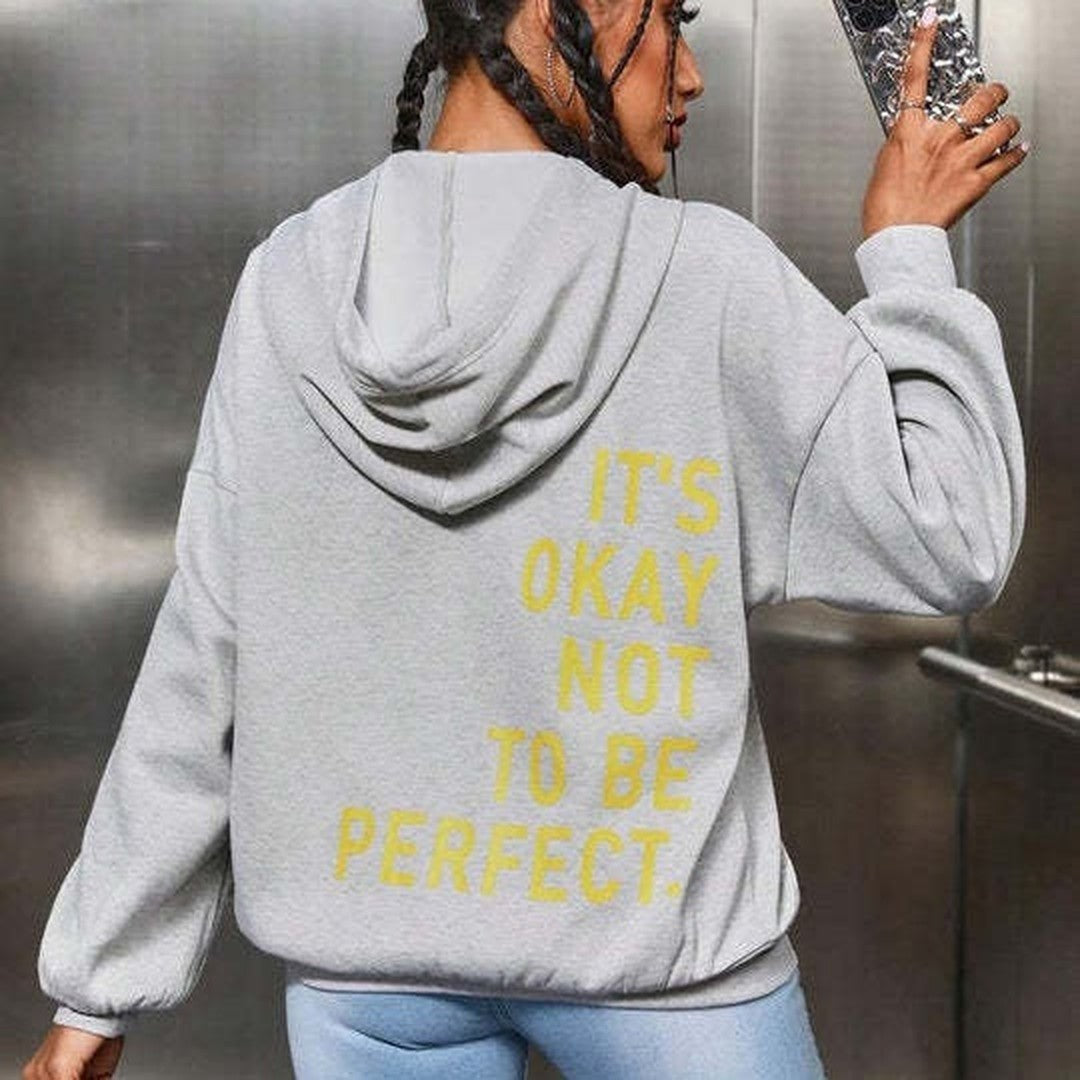 Woman wearing the Winona women's long-sleeve hoodie, side view
