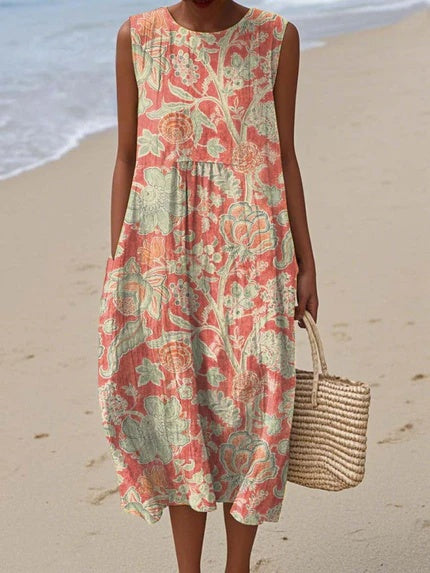Calista | Women's Floral Midi Dress With Pockets