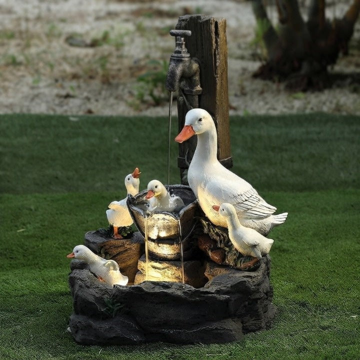 Solar table garden fountain with an animal figure and LED light - product photo 1