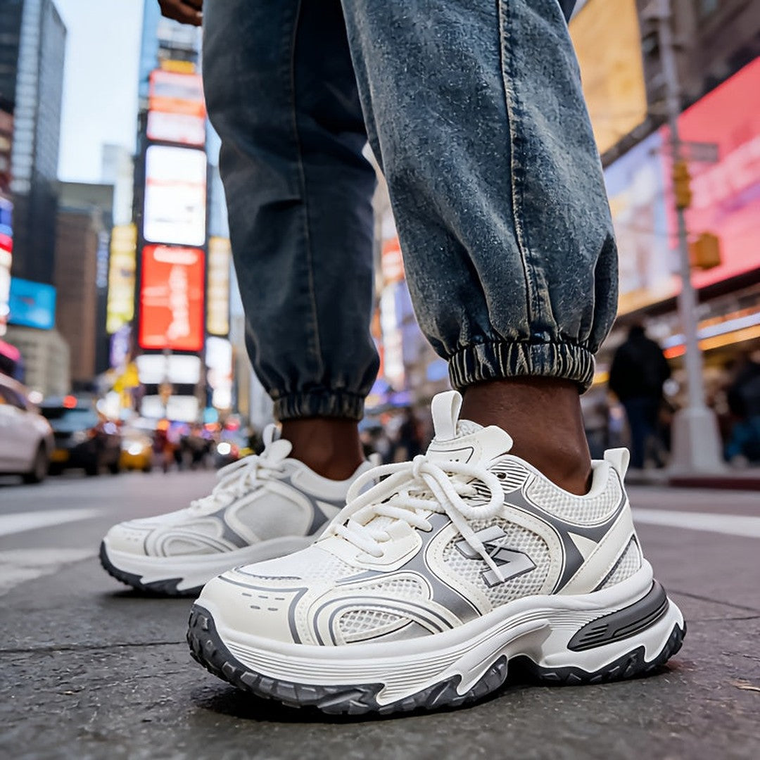 Man wearing the Wystan men's casual lace sneakers, 11 view