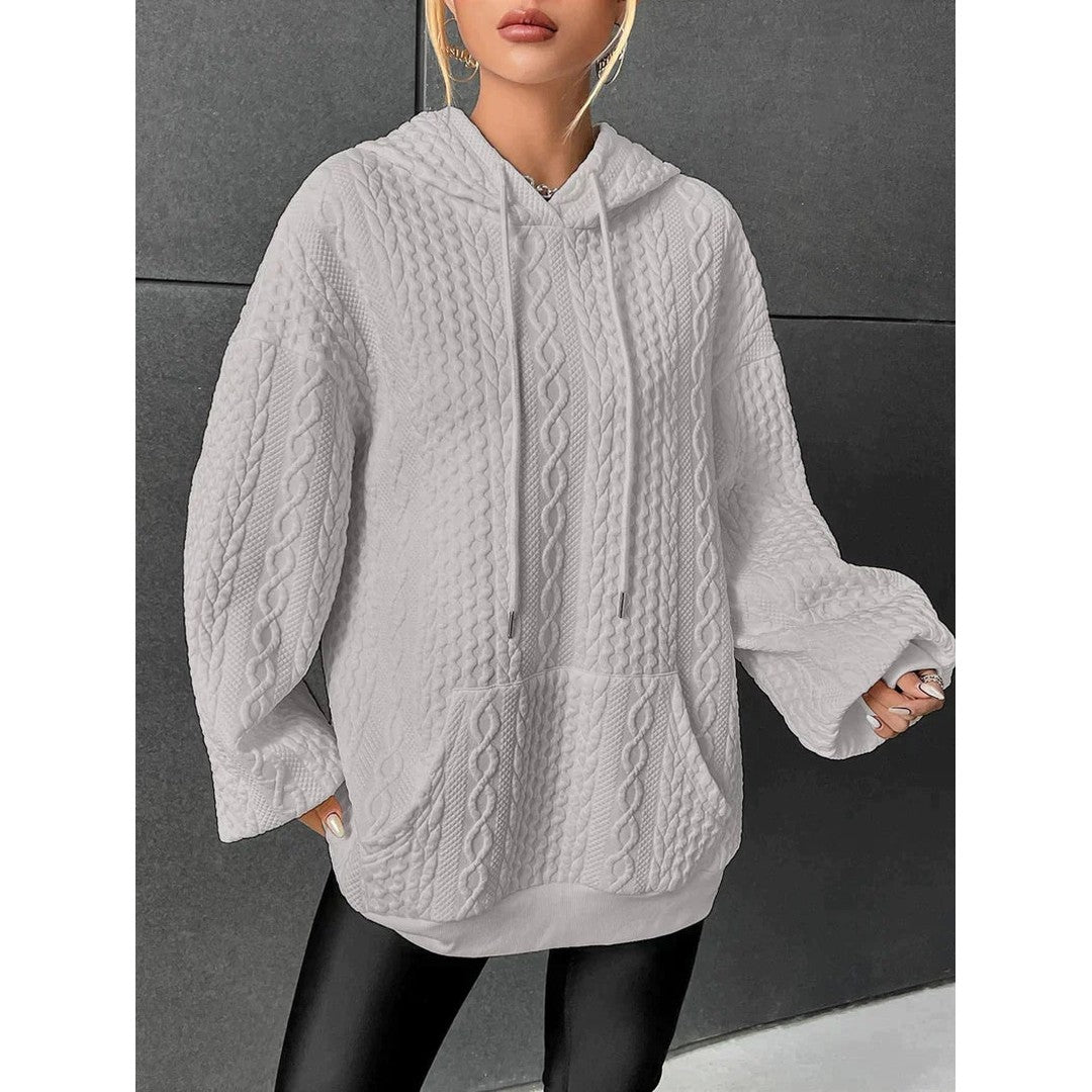 Woman wearing the Yara women's hooded sweater, model view