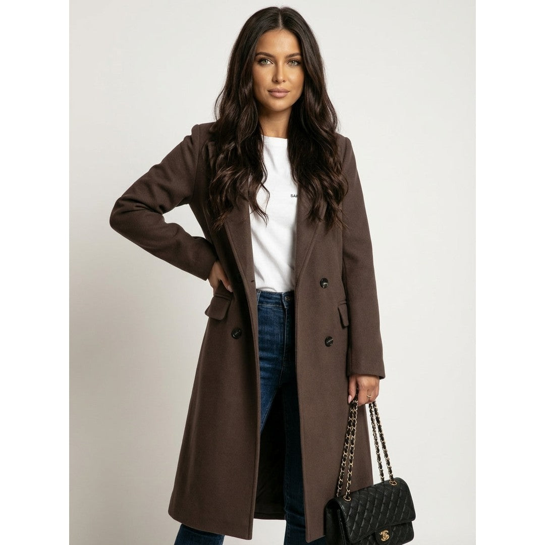 Woman wearing the Ylva women's long-sleeve coat, 12 view