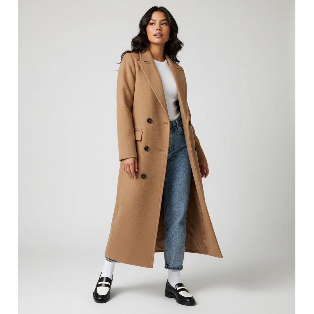 Woman wearing the Ylva women's long-sleeve coat, 7 view