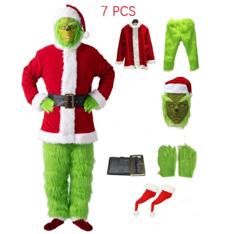 Seven-piece green fur holiday costume set - product photo 1