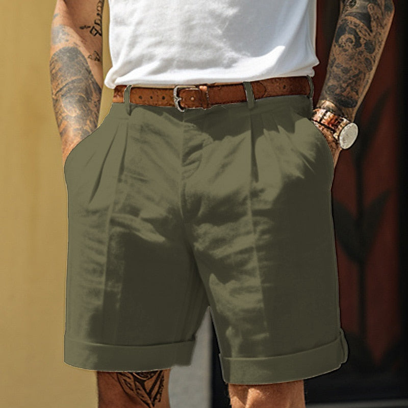 Theo | Men's Pleated Linen Blend Tailored Summer Shorts