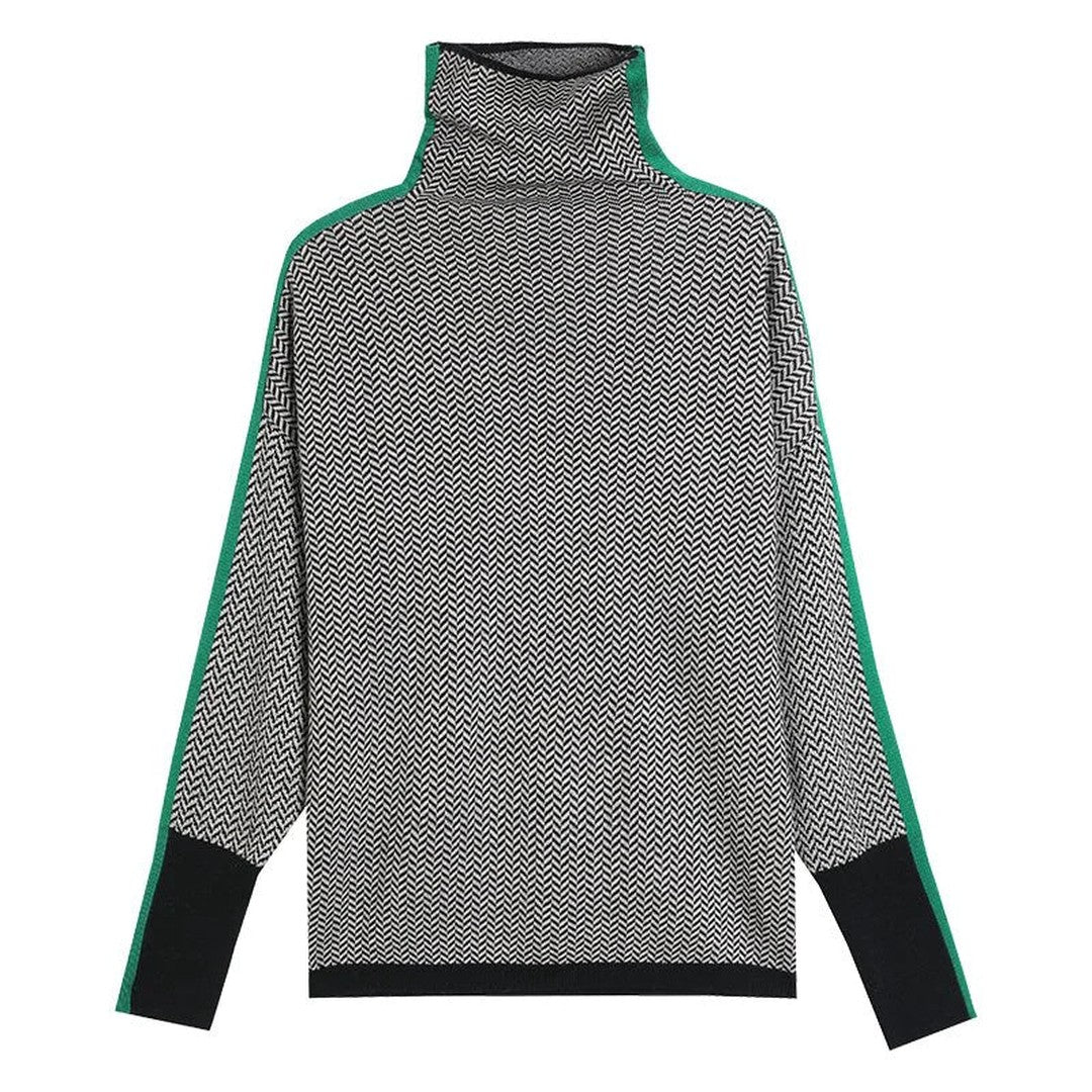 Woman wearing the Zara women's turtleneck knit sweater, model view