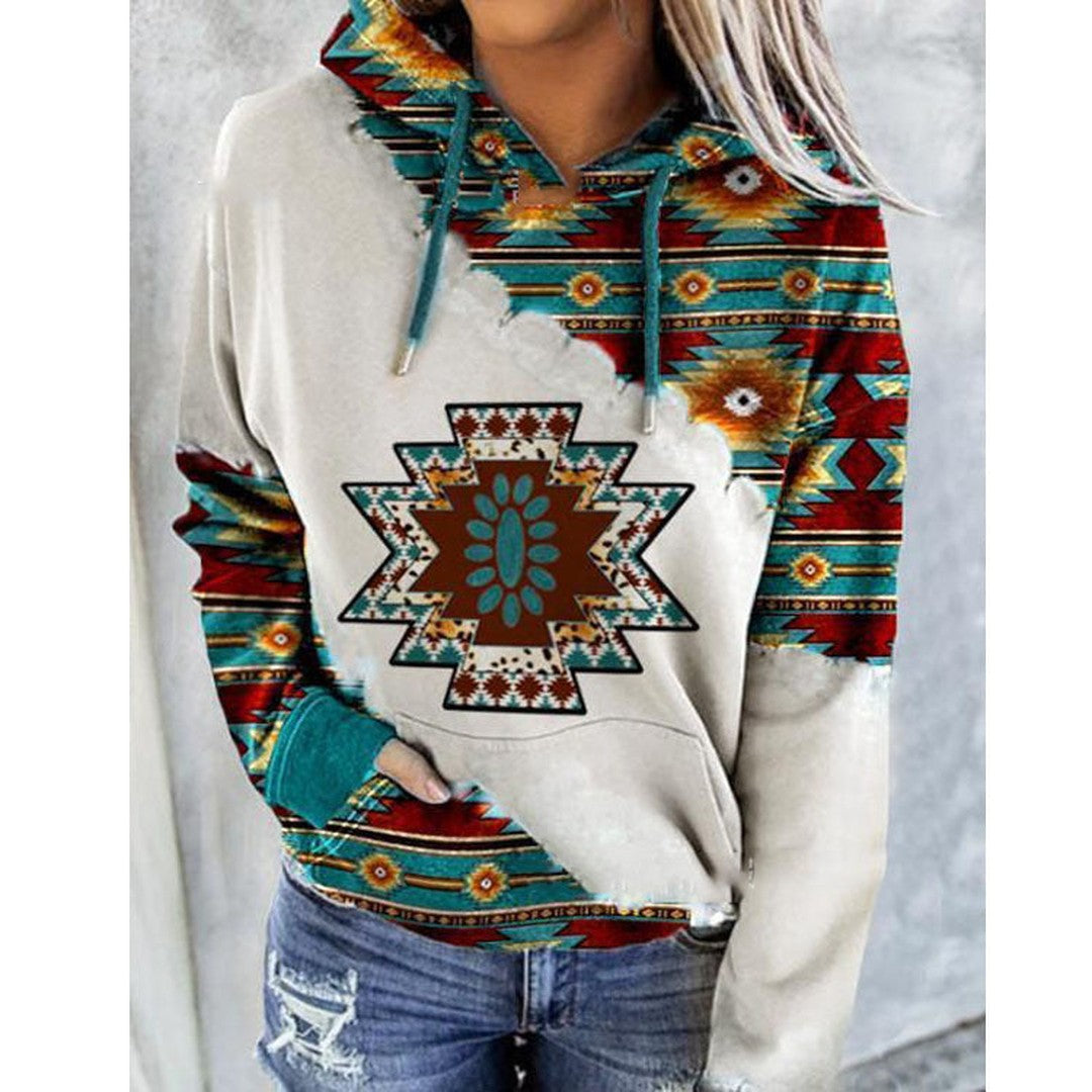 Woman wearing the Zelda women's elegant sweatshirt, detail view