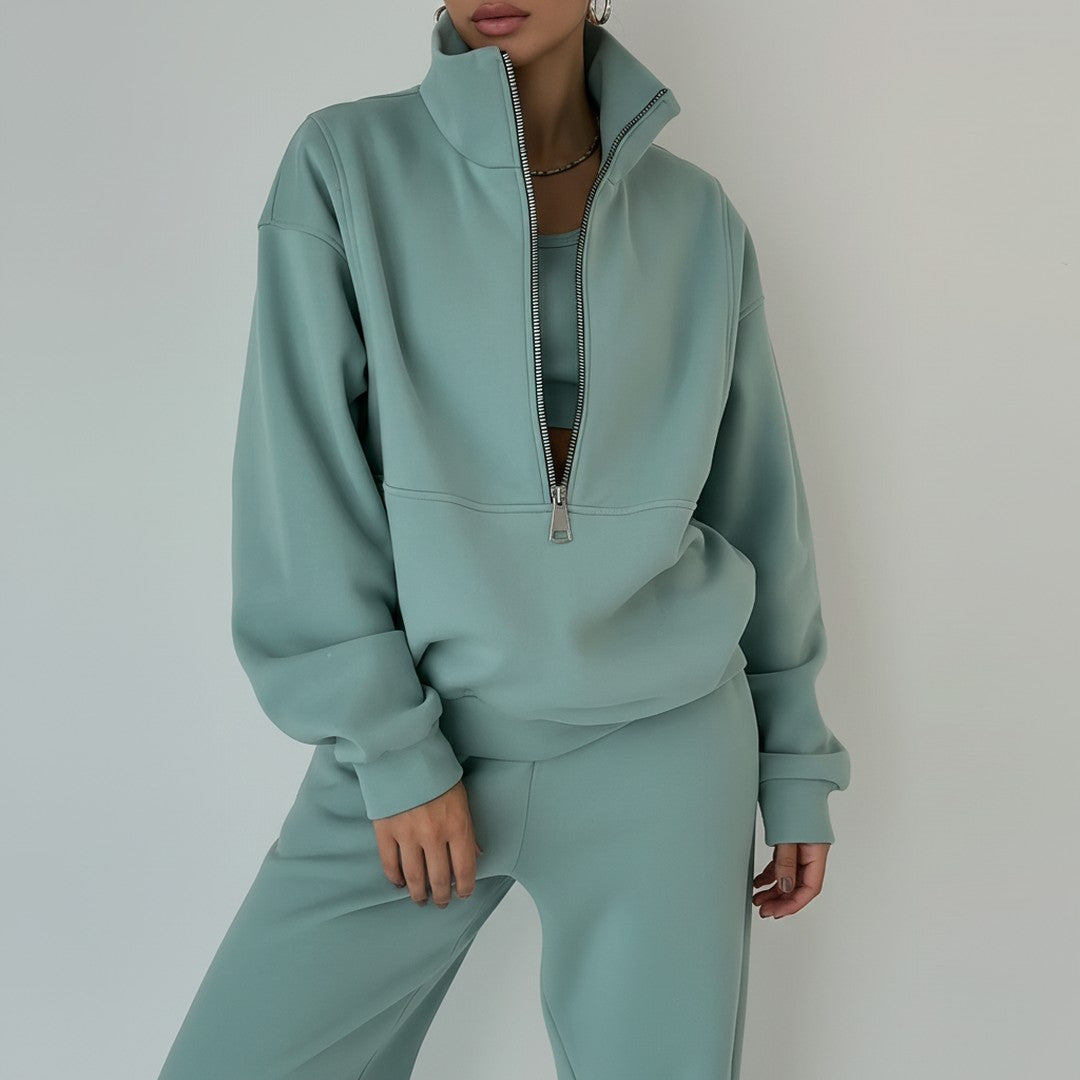Woman wearing the Zita women's sporty hoodie, back view