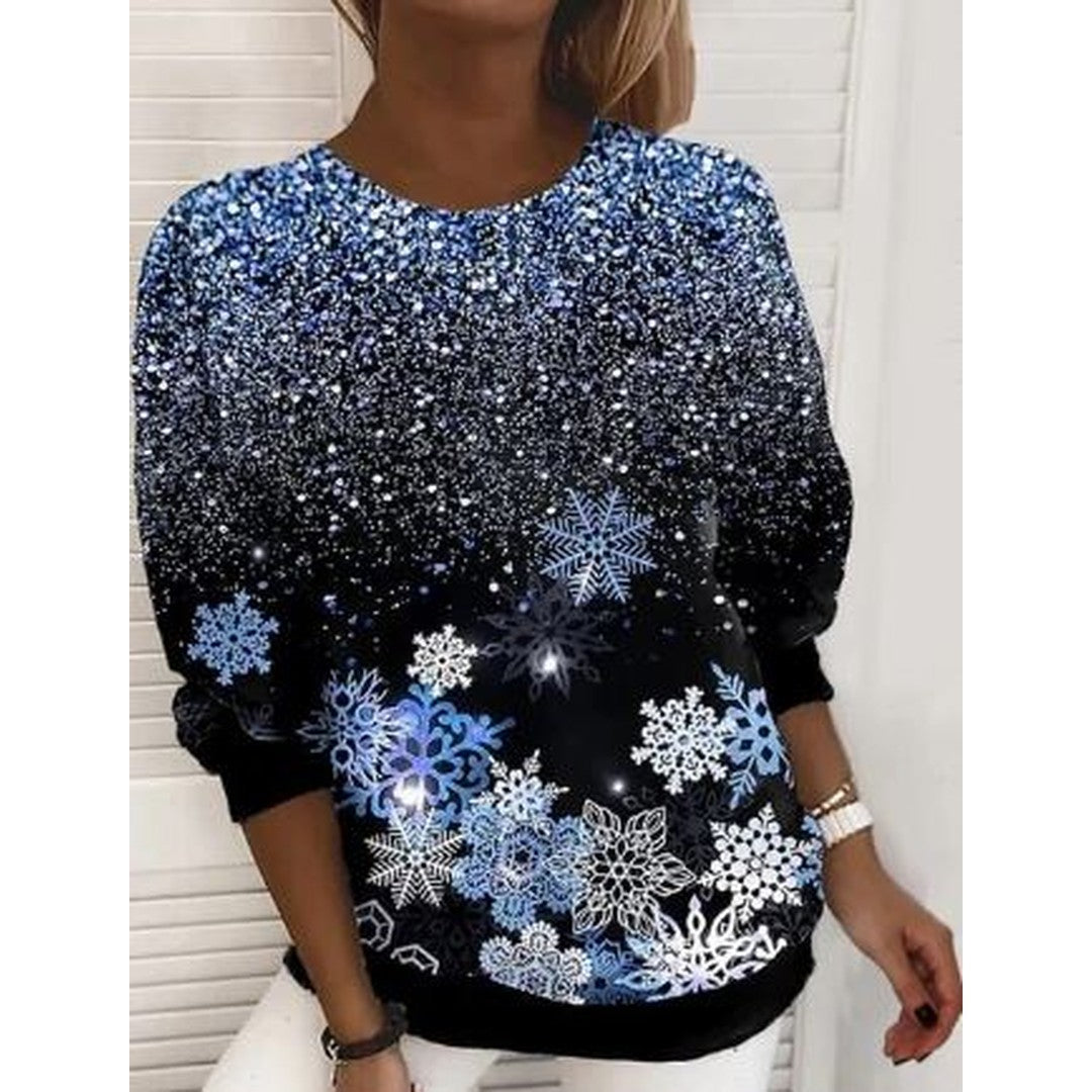Woman wearing the Zoe women's knit elegant sweatshirt, back view