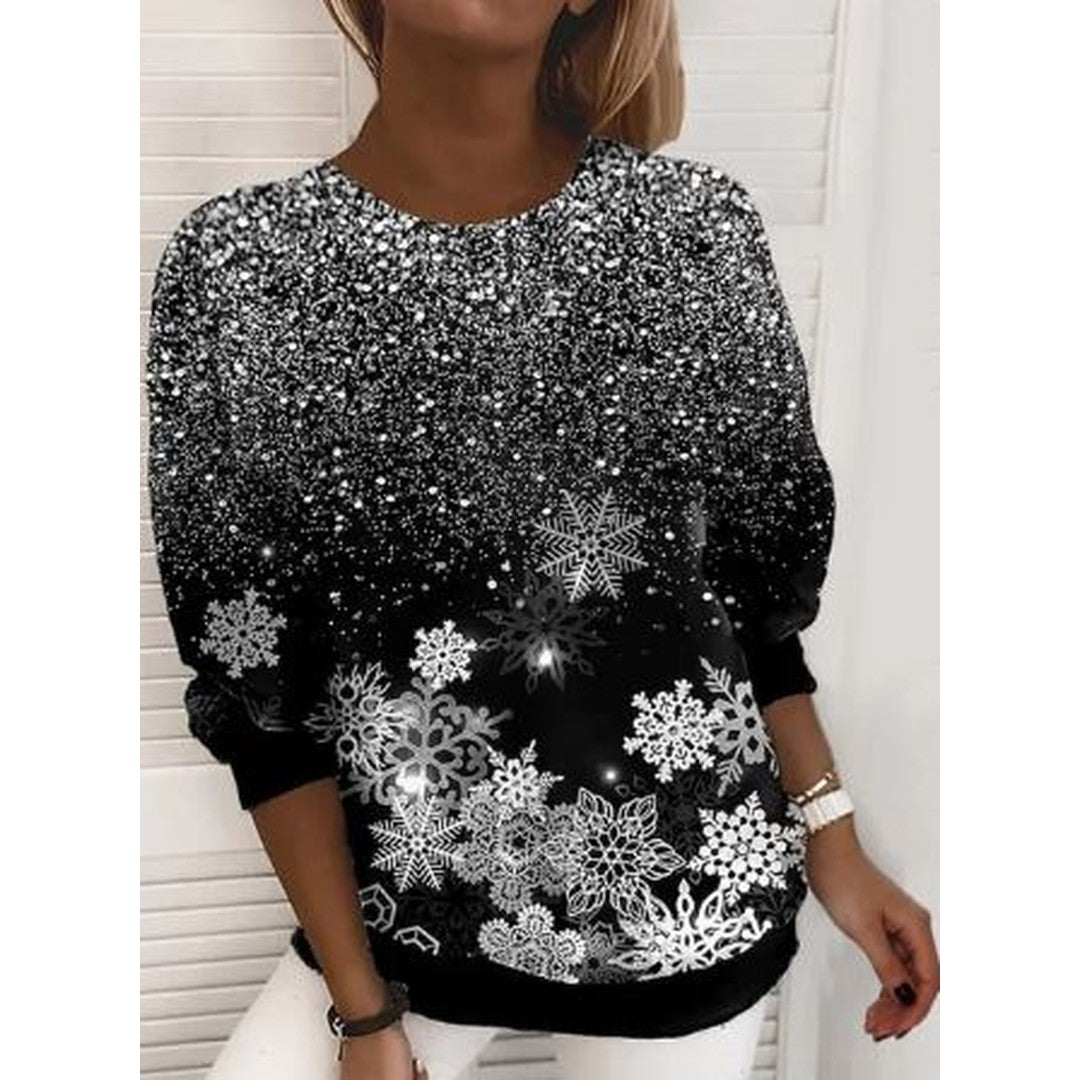 Woman wearing the Zoe women's knit elegant sweatshirt, side view