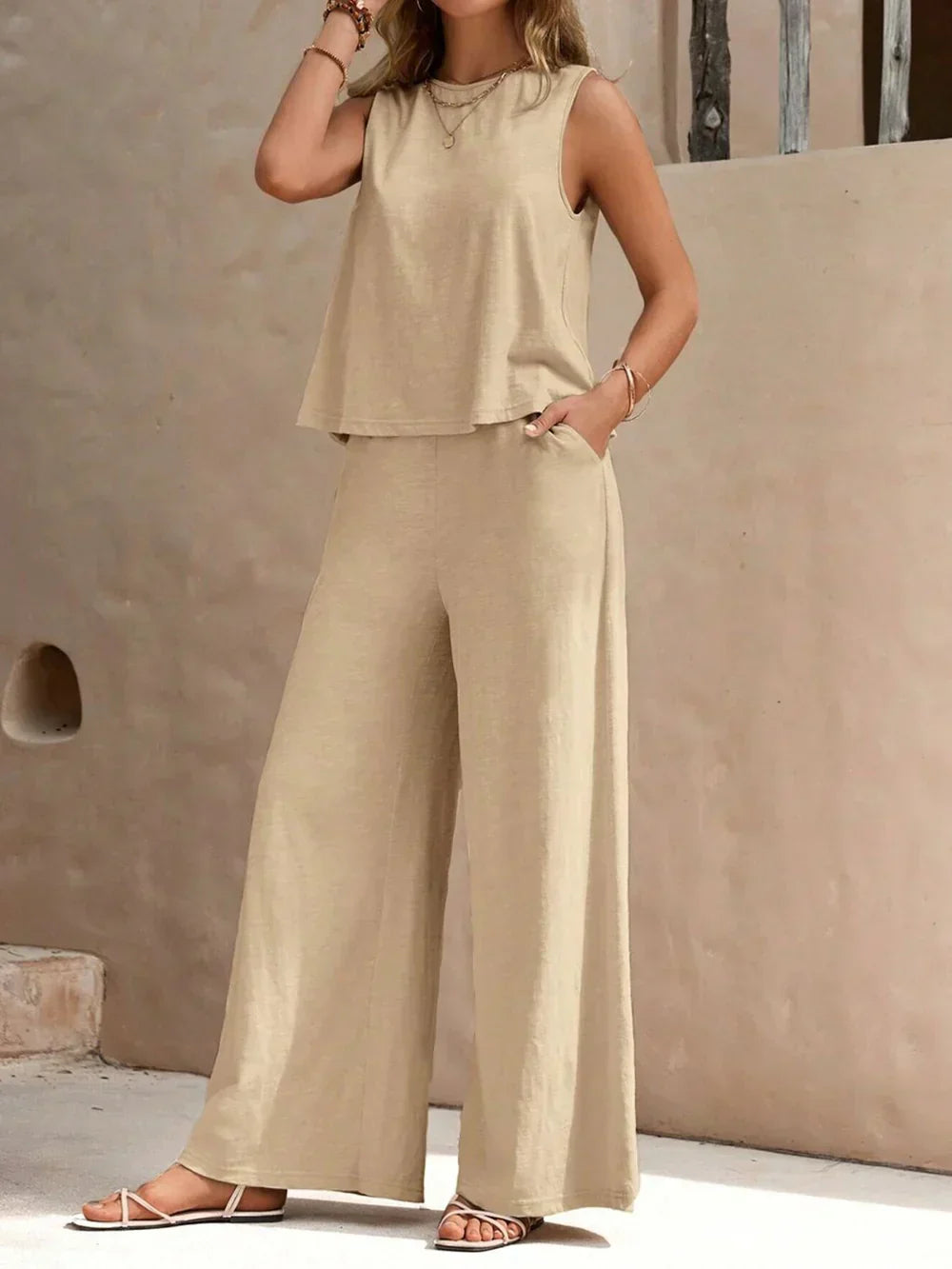 Camille | Women's Sleeveless Top & Wide-Leg Trouser Set