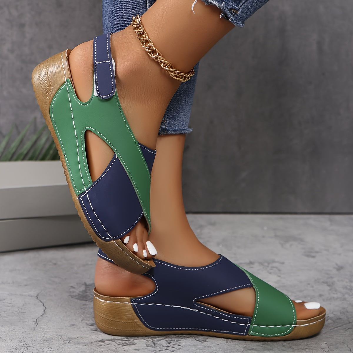 Zoe | Women's Color Block Cross Strap Wedge Sandals