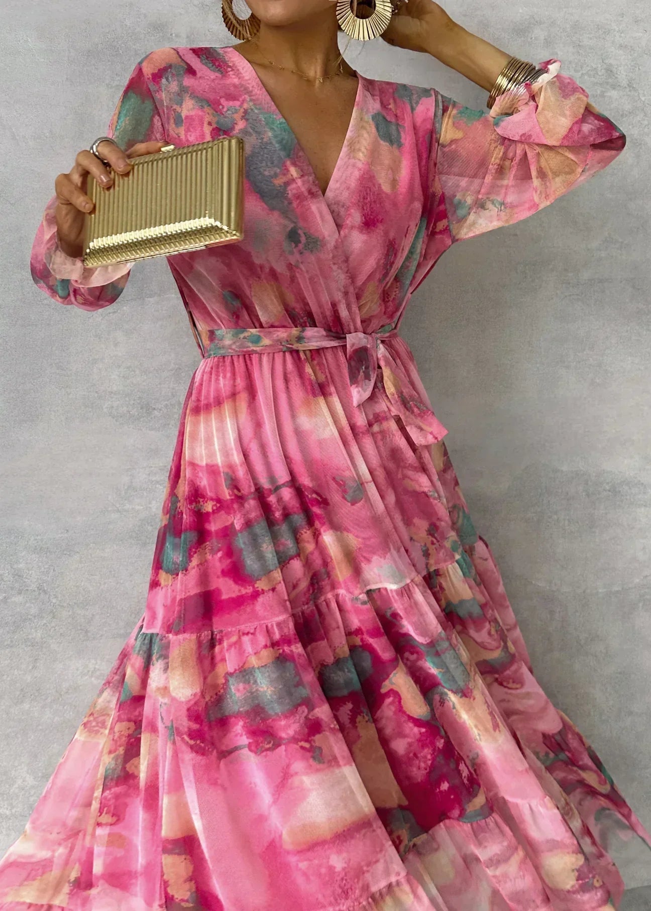 Soraya | Women's Floral Wrap Style Long Dress