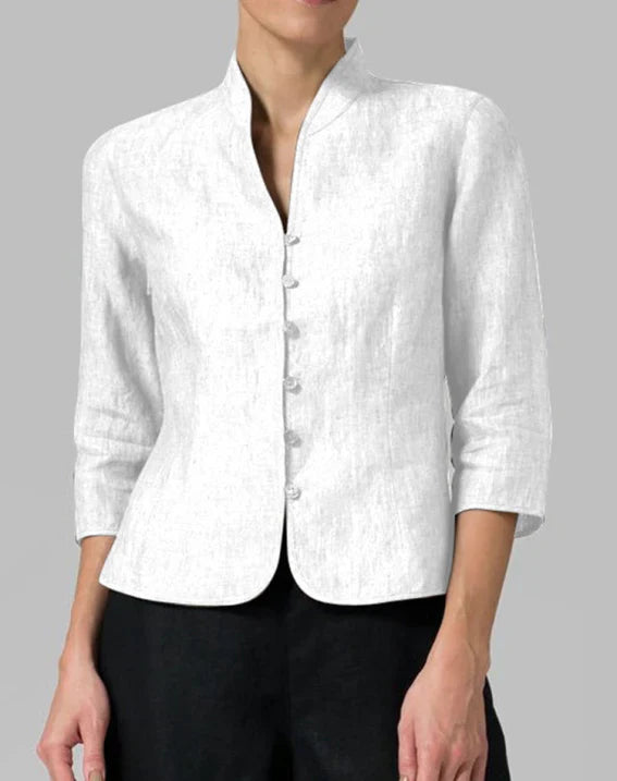 Sienna | Women's Mandarin Collar Linen Button Blouse