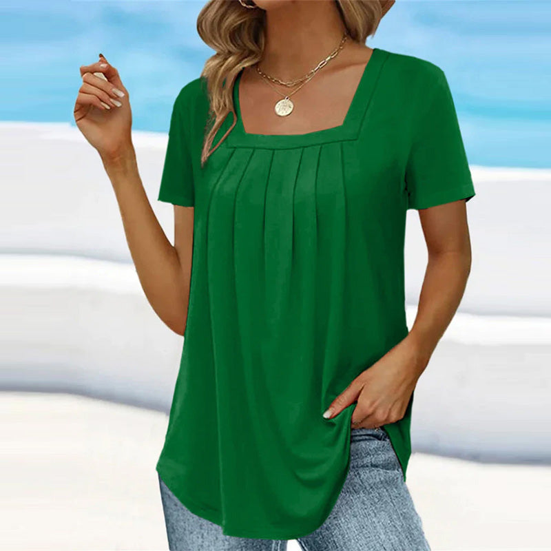 Ariana | Women's Pleated Square Neck Short Sleeve Top