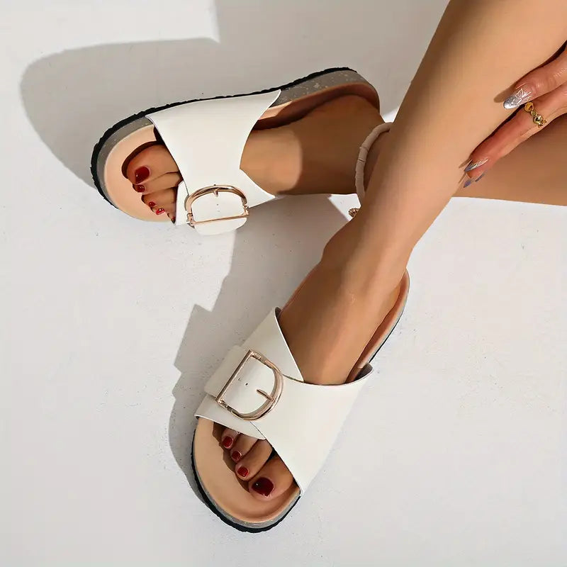 Ava | Women's Open-Toe Buckle Strap Slide Sandals