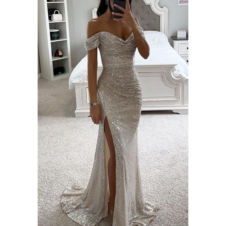 Isla | Women's Off-Shoulder Sequin High Slit Maxi Dress