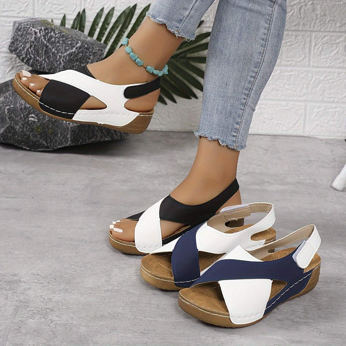 Zoe | Women's Color Block Cross Strap Wedge Sandals