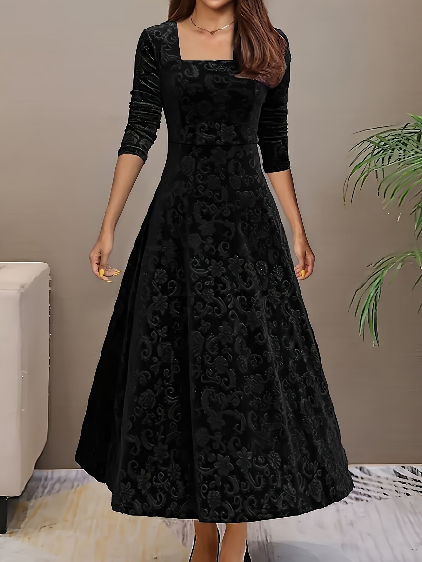 Violet | Women's Long Sleeve Velvet Maxi Dress