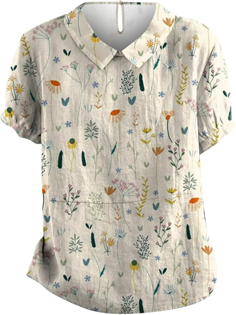 Elina | Women's Floral Print Short Sleeve Casual Blouse