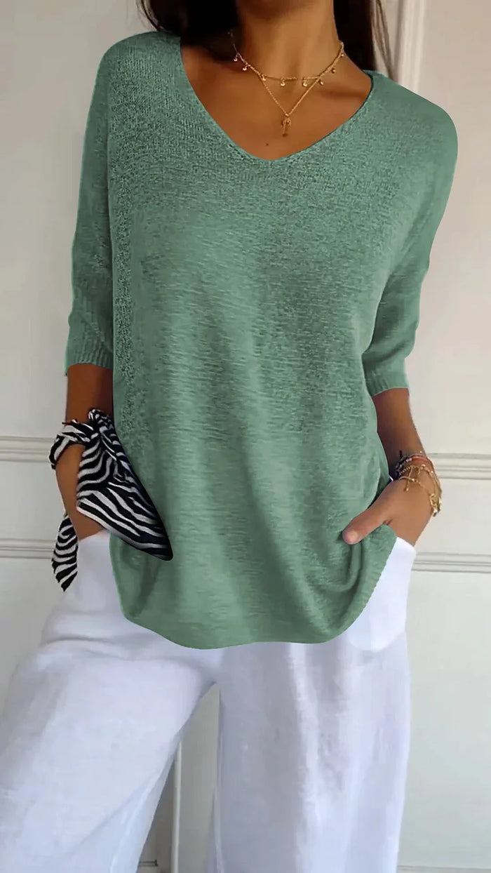 Sophie | Women's Knit V-Neck Three Quarter Sleeve Top