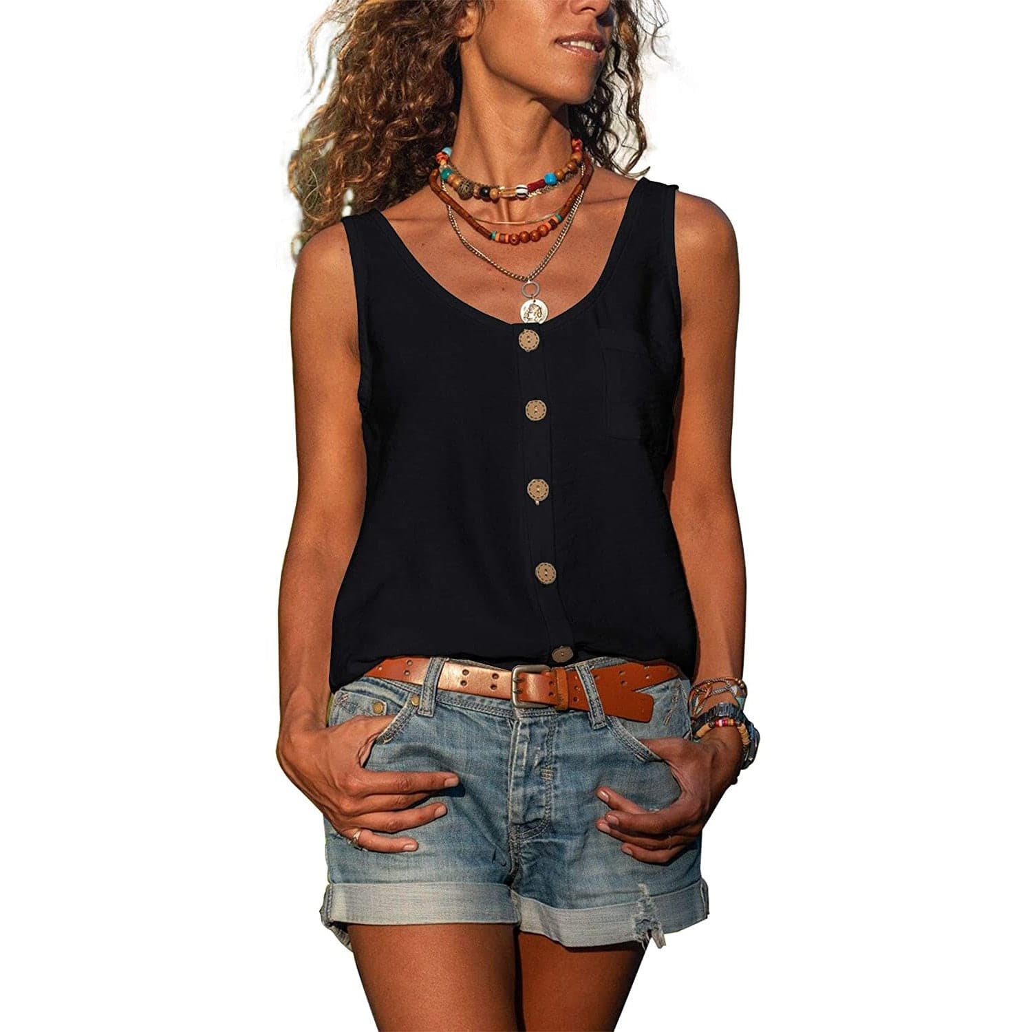 Nia | Women's Sleeveless Button-Front Tank Top