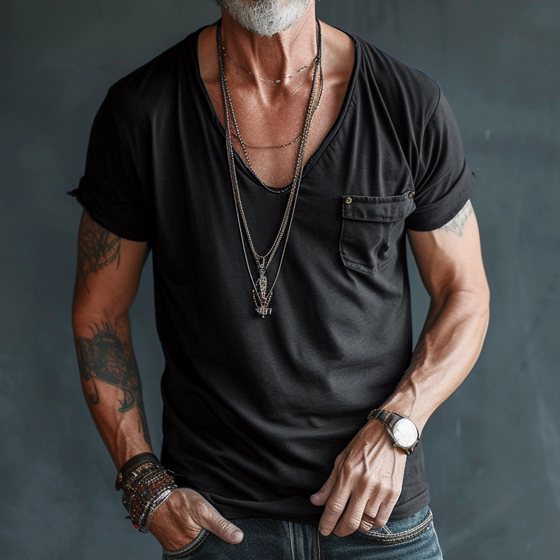 Kairo | Men's V-Neck Pocket Detail Casual T-Shirt