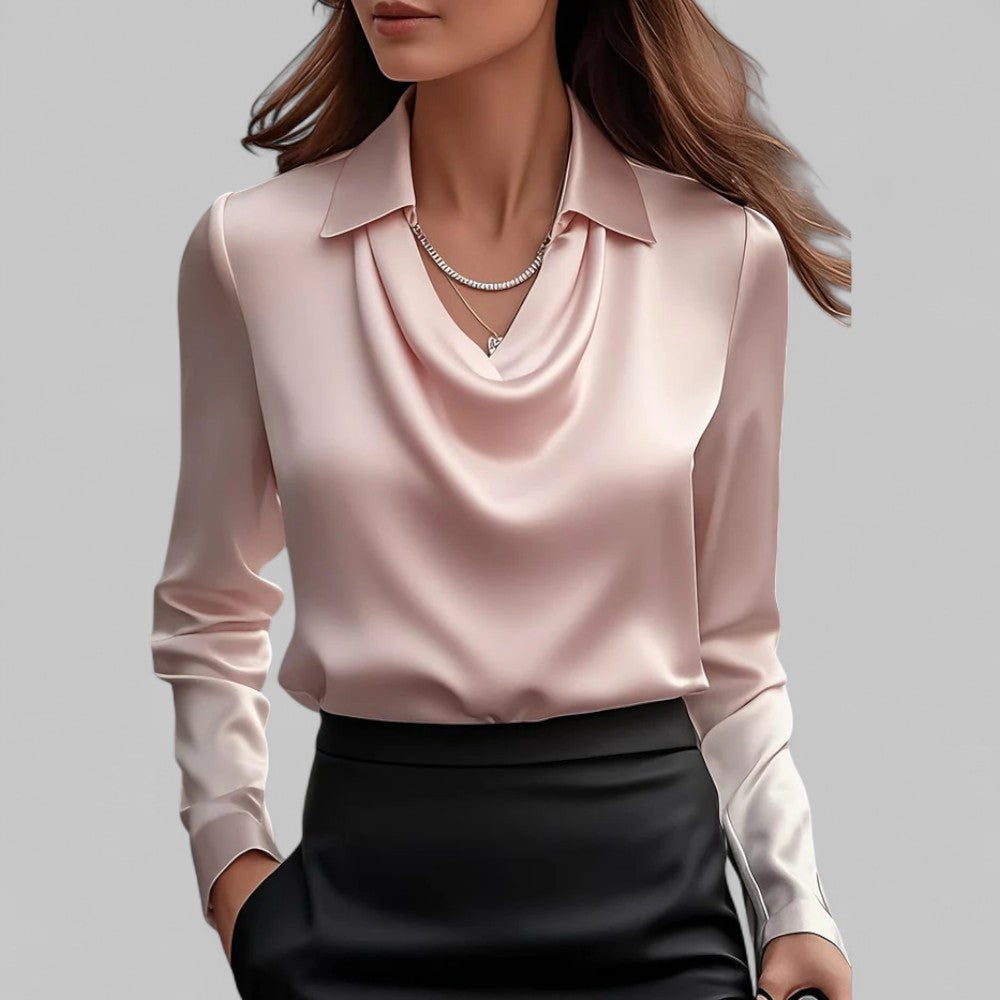 Vera | Women's Satin Draped Long Sleeve Top