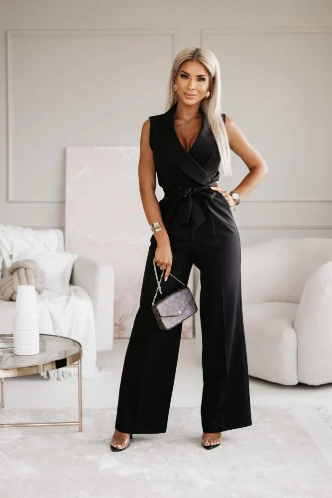 Amara | Women's Elegant V-Neck Wide Leg Jumpsuit