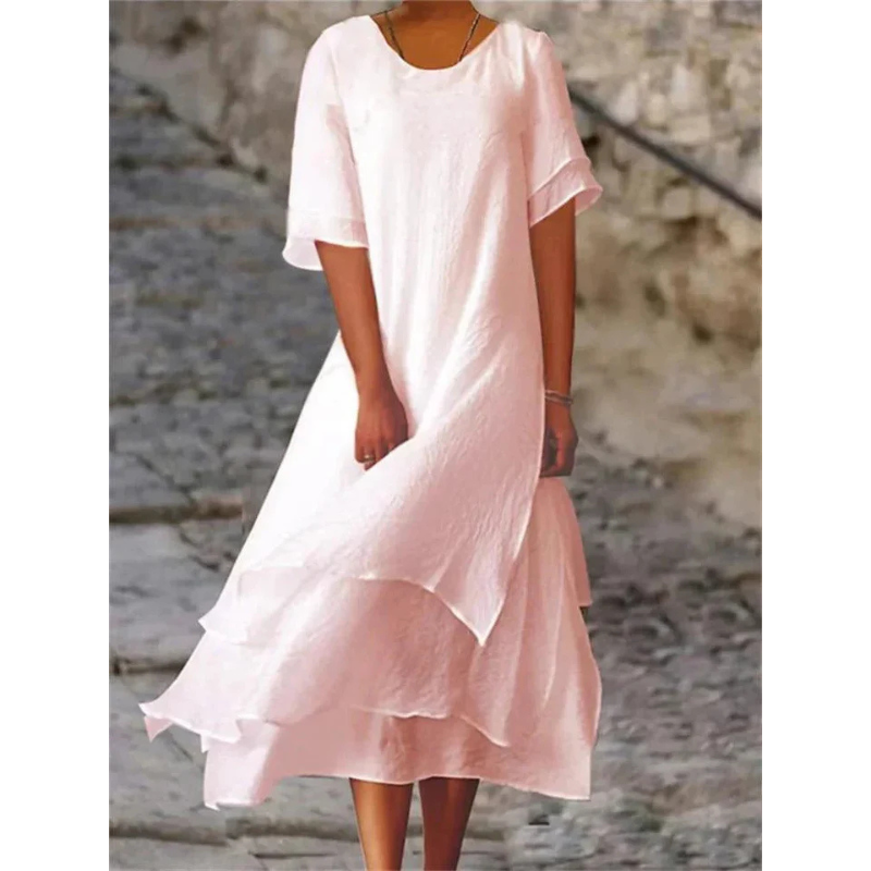 Nina | Women's Layered Flowy Short Sleeve Midi Dress
