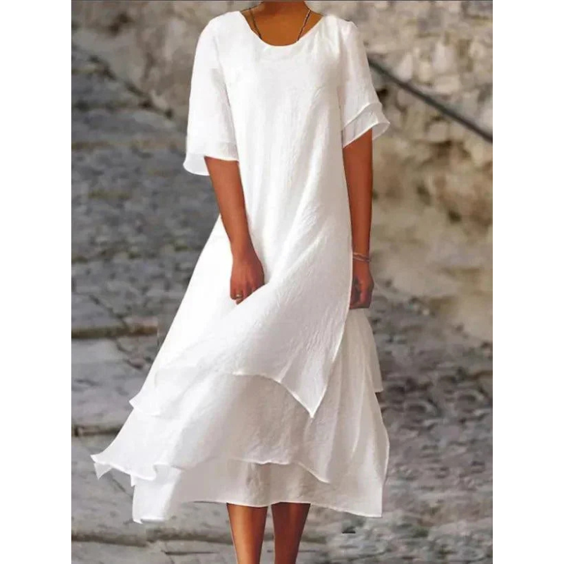 Nina | Women's Layered Flowy Short Sleeve Midi Dress