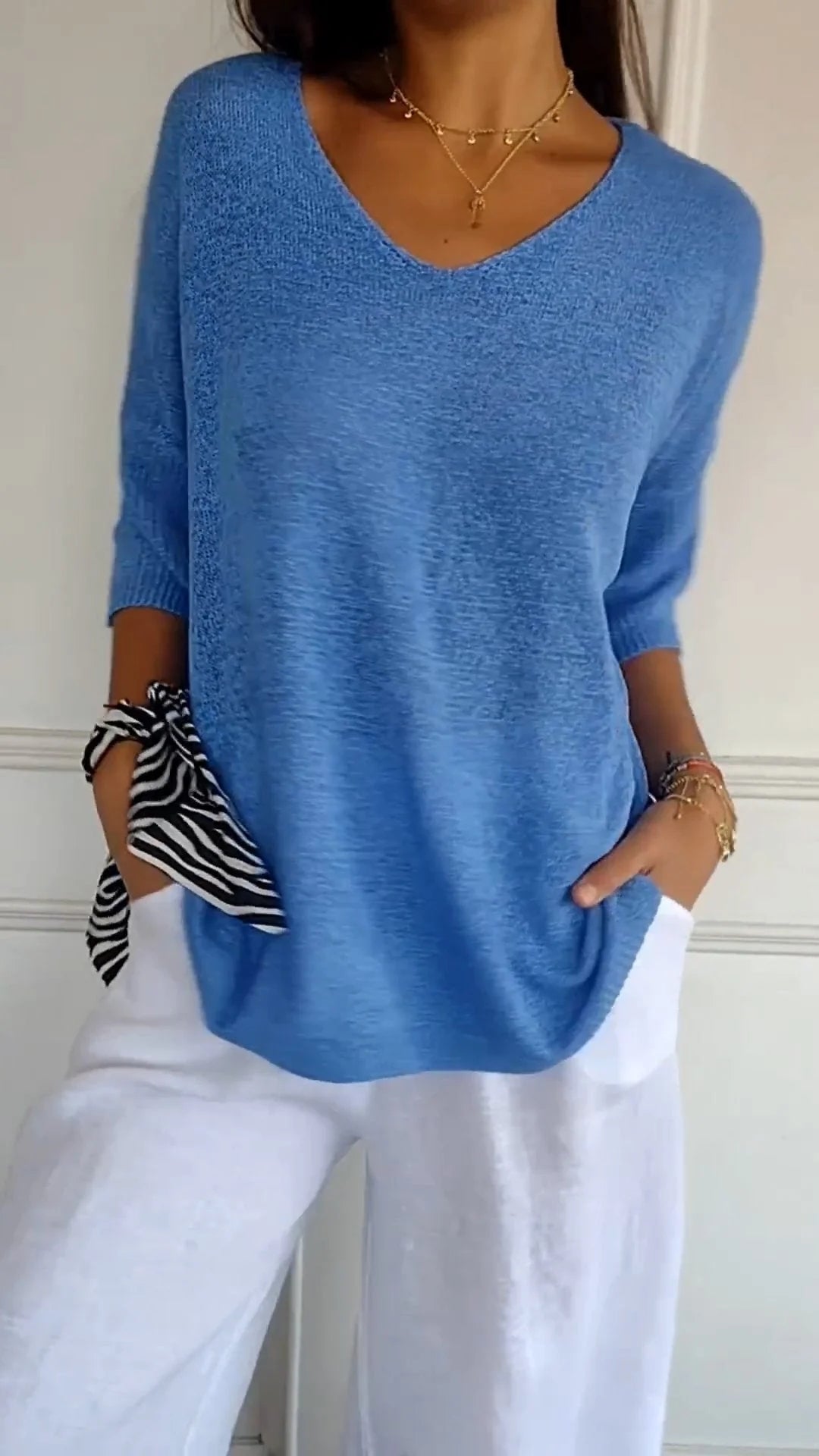 Talia | Women's Relaxed V-Neck Knit Casual Top