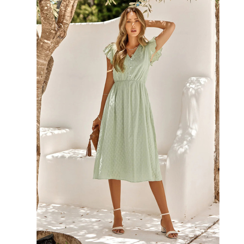 Lily | Women's Short Sleeve Ruffle Detail Midi Dress