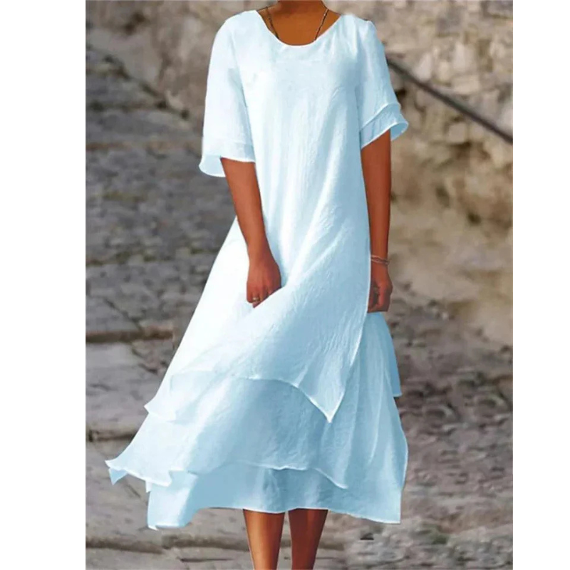 Nina | Women's Layered Flowy Short Sleeve Midi Dress