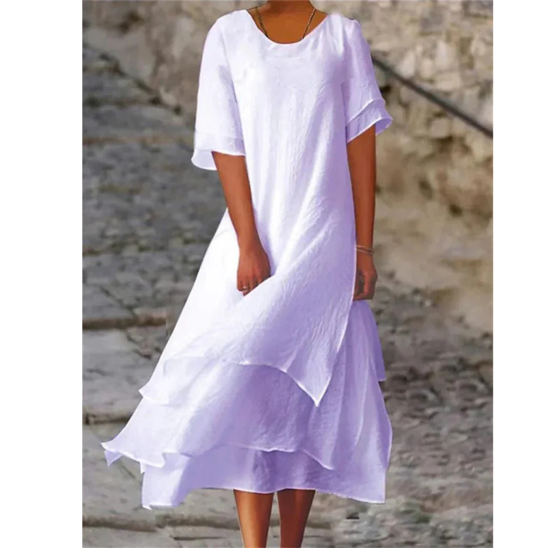 Nina | Women's Layered Flowy Short Sleeve Midi Dress