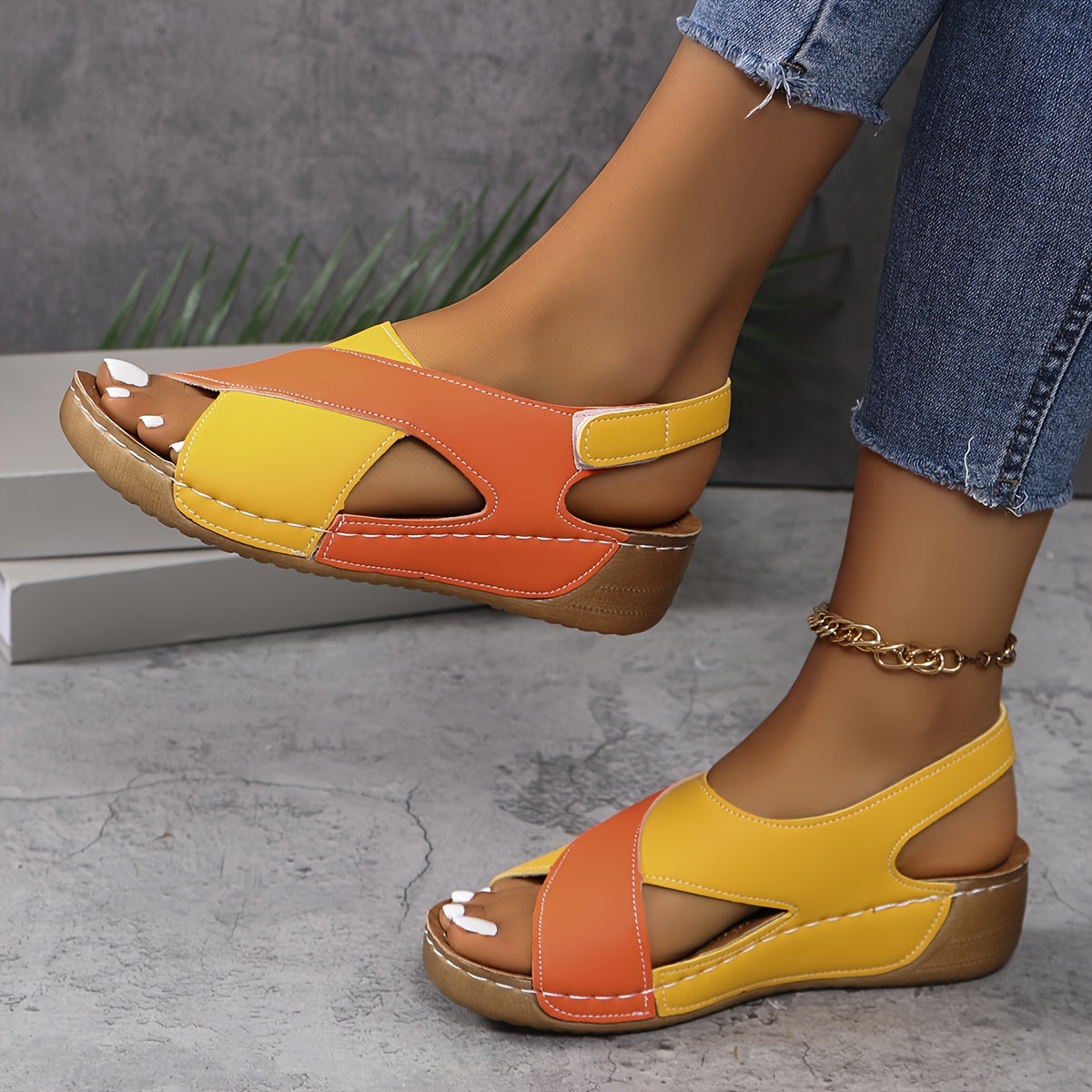 Tessa | Women's Color Block Slingback Wedge Sandals