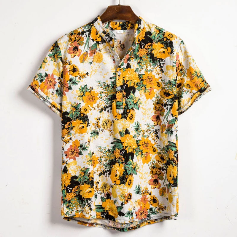 Bruno | Men's Patterned Stand Collar Short Sleeve Shirt