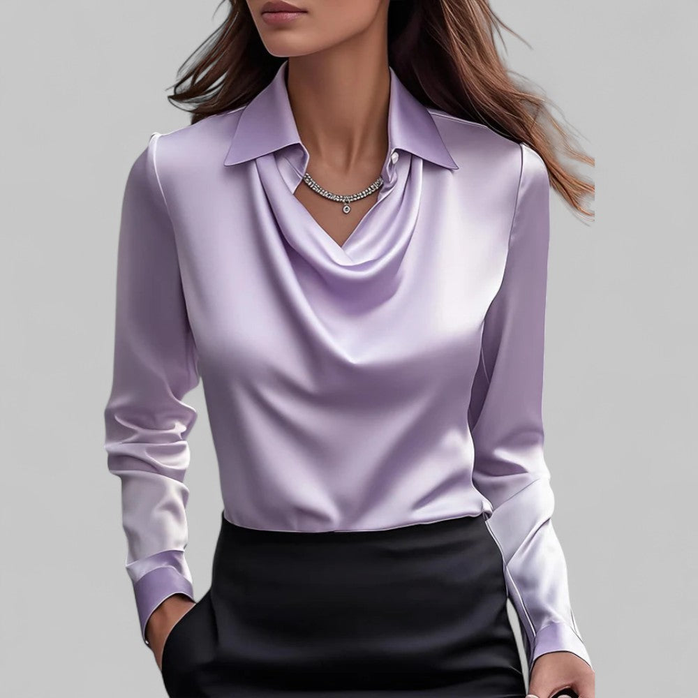 Vera | Women's Satin Draped Long Sleeve Top