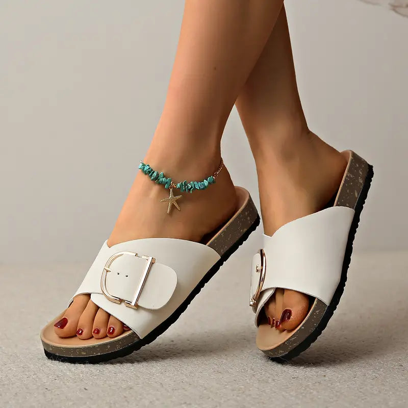 Ava | Women's Open-Toe Buckle Strap Slide Sandals
